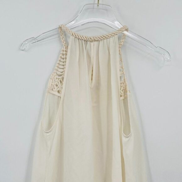 Joie Size Small Ivory Montara Knotted Macrame Silk Tank Top Blouse - Picture 10 of 12